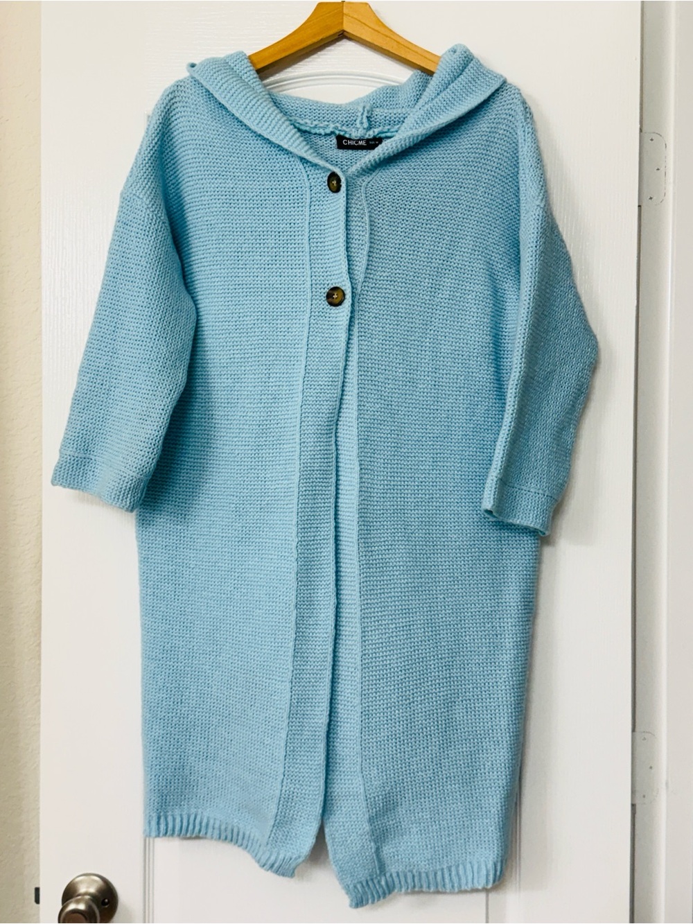 CHICME • Blue Oversized Hooded Longline Knit Cardigan Sweater Size M